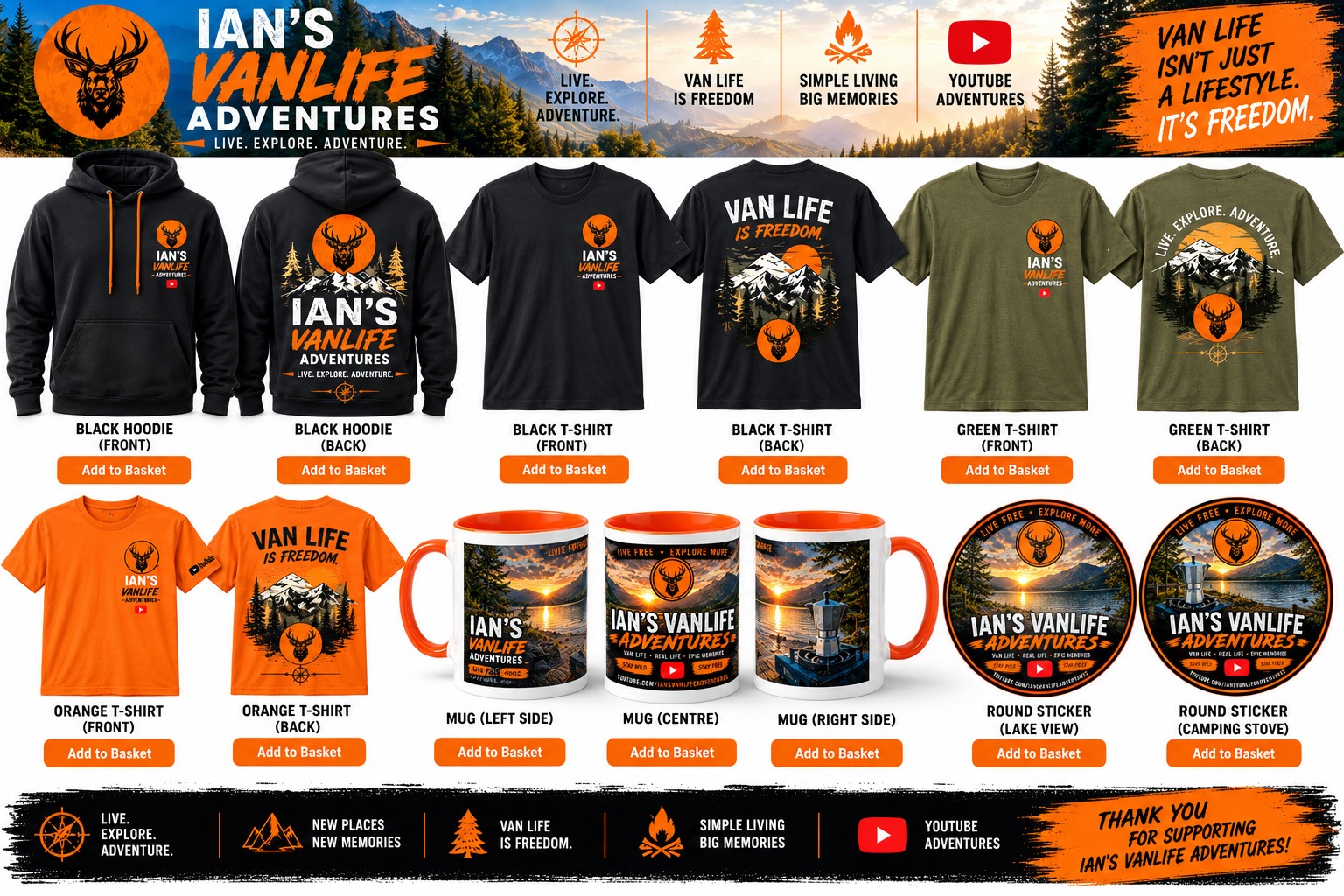 Ian's Van Life Adventures hoodies and T-shirts merchandise collection